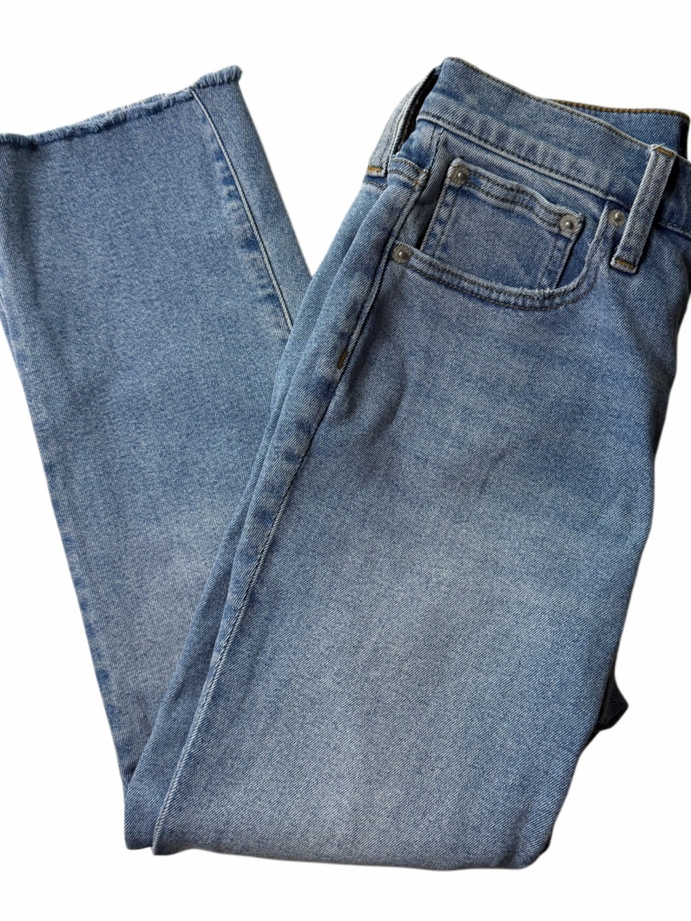 J.Crew Essential Straight Jeans Womens 25P Light Wash Raw Hem Stretch Denim